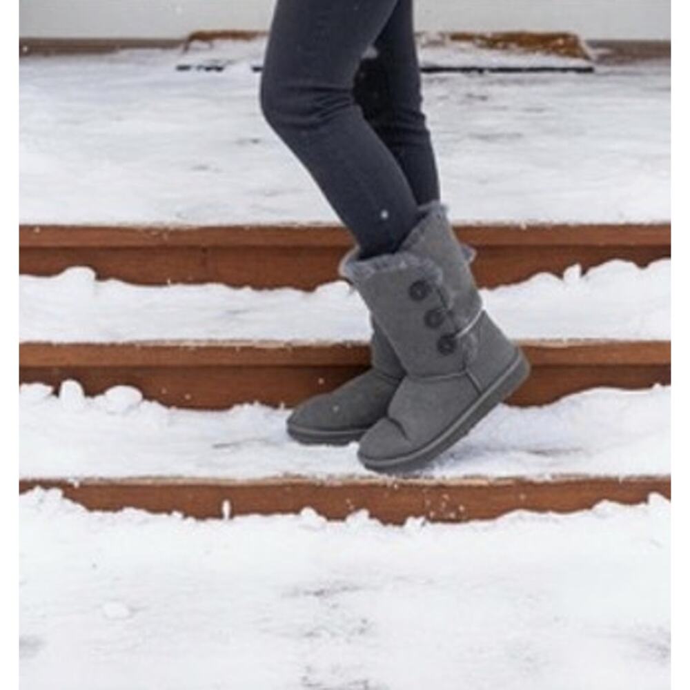 UGG Bailey Button II Kids Gray Mid-Calf Winter Snow Boots Triple‎ Button 3Y